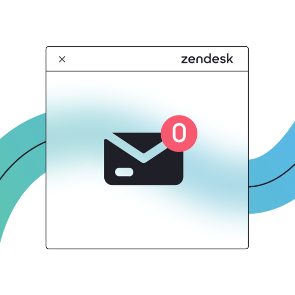 A picture of an email inbox with a Zendesk logo in the upper right corner