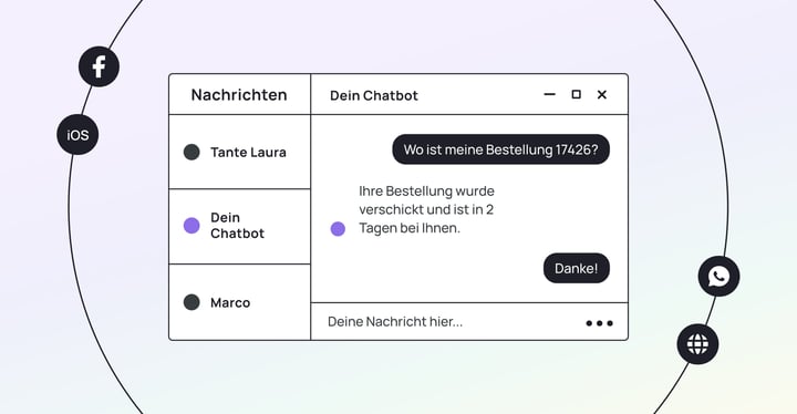 A chat widget showing an automated conversation in German.